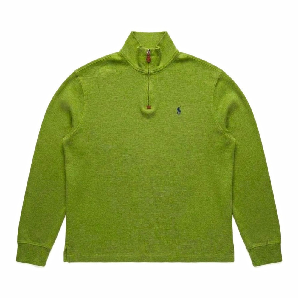 Polo Ralph Lauren Men Green 1/4 Zip Mock Neck Cotton Knit Sweater Size S